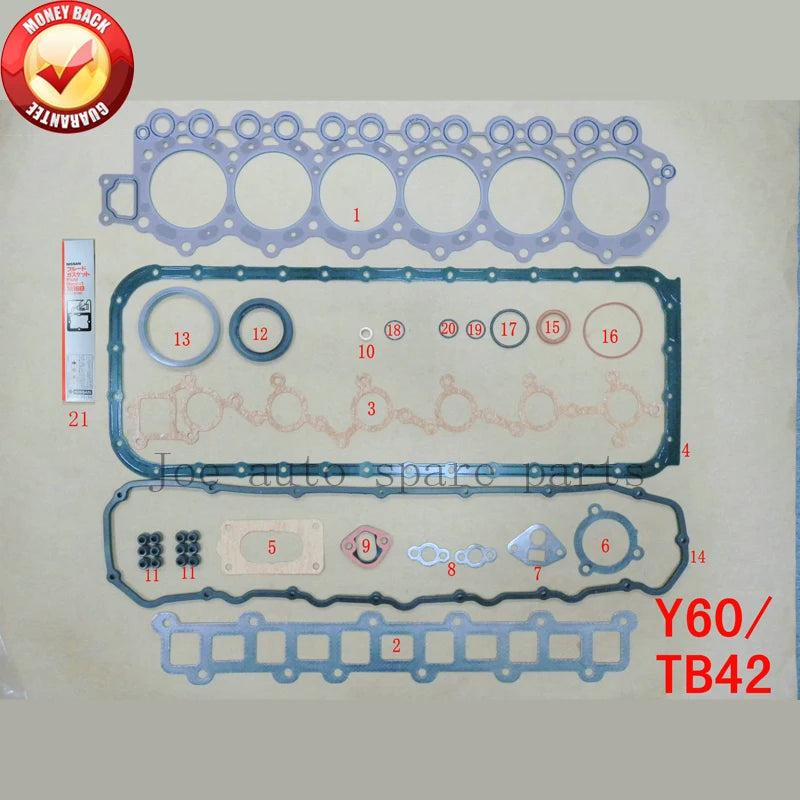 TB42  Engine Full gasket set kit for Nissan Patrol Y60 GR / Forklift / Safari 4169cc L6 12V  4.2L 1988-1997 A0101-03J2F