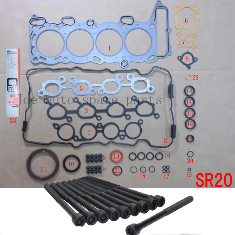 SR20DE SR20DET Engine Full gasket set kit cylinder head bolt nuts for Nissan 100 NX/Primera/Pulsar/Serena 2.0L 1998cc 90-01