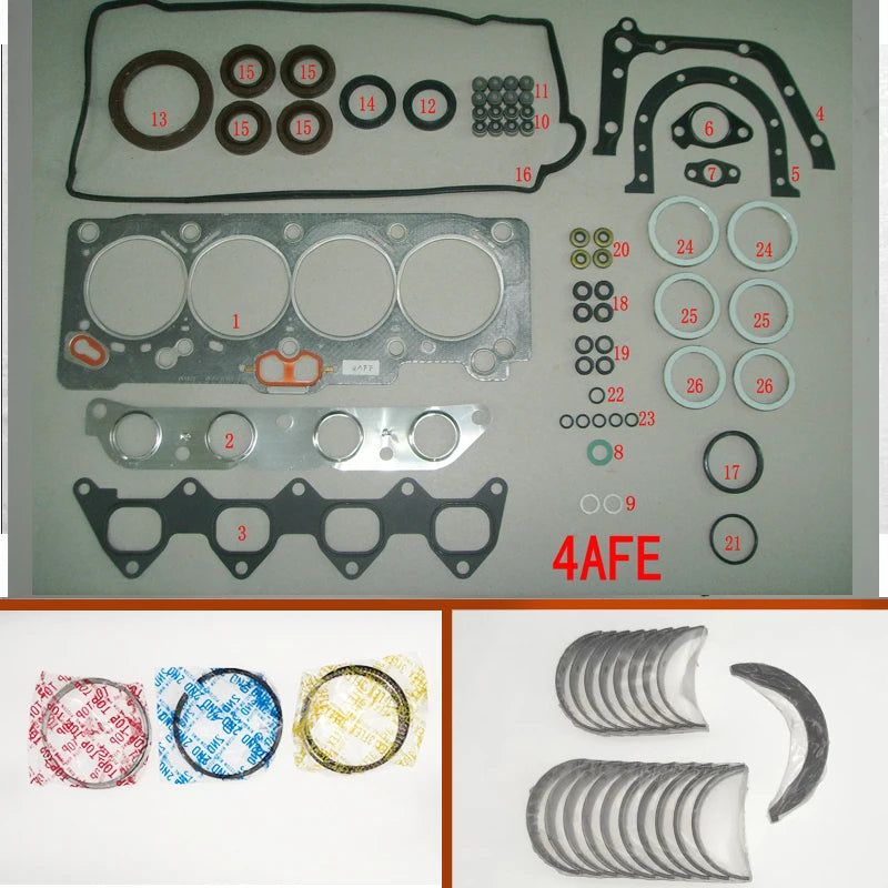 4AFE Full gasket set kit crankshaft connecting rod bearing piston ring for toyota corolla /AVENSIS Station Wagon /SPRINTER 1.6L