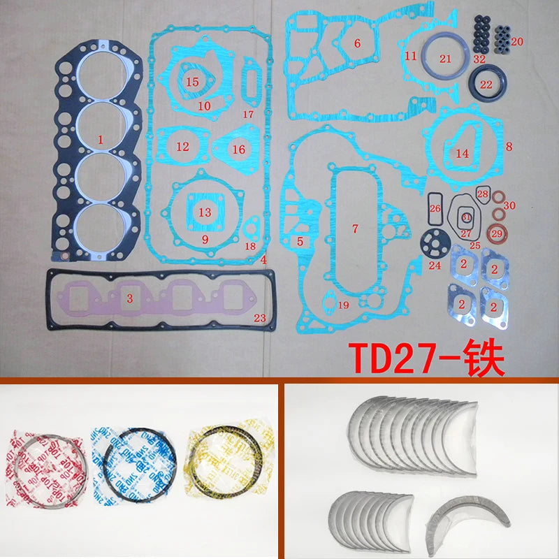 TD27 TD27T TD27TI Full gasket set kit crankshaft rod bearing for Ford MAVERICK Nissan pathfinder TERRANO MISTRAL 2.7 TD 2.7L