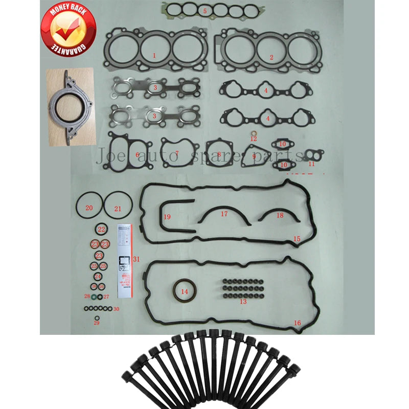 VQ35DE 3.5L 3498cc Engine complete Full gasket set kit cylinder head bolt nuts screw for Nissan/Renault/Infiniti A0101-CA025