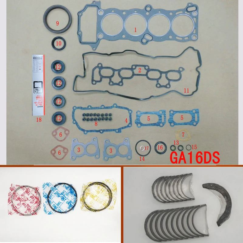 GA16DS 16V Full gasket set kit crankshaft connecting rod bearing piston ring for Nissan Primera/Sunny/100NX/Avnir cargo 1.6L