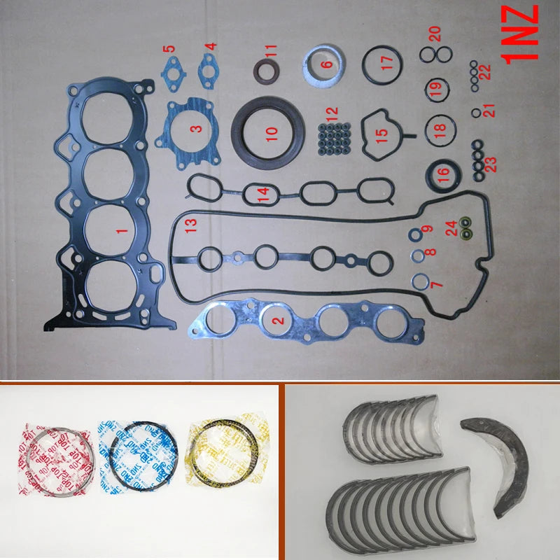 1NZ 1NZFE 2NZ 2NZFE Full gasket set kit crankshaft connecting rod bearing piston ring for Toyota ECHO/YARIS/ALTIS 1.3L 1.5L