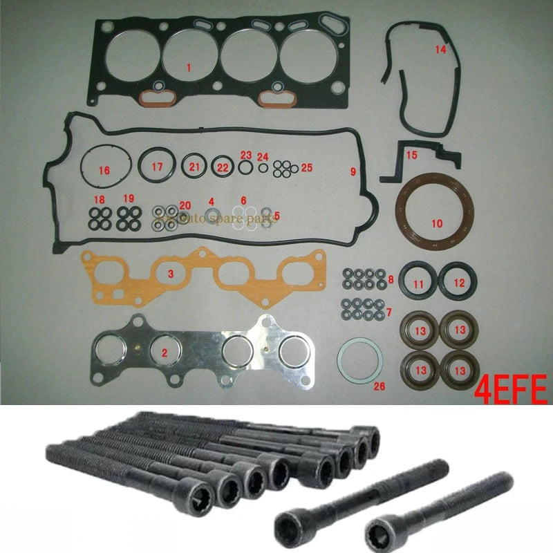4E 4EFE Engine Full gasket set kit cylinder head bolt nuts screw for TOYOTA COROLLA E11 /LIFTBACK/COMPACT WAGON 1332CC 16V 1.4