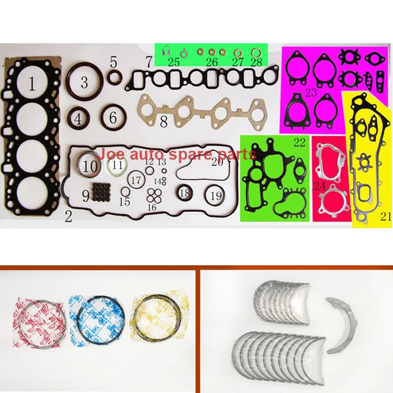 1KD 1KDFTV Full Gasket Set kit piston ring connecting rod crankshaft bearing for TOYOTA Land Cruiser 90 120 Dyna 3.0 TDI 16V