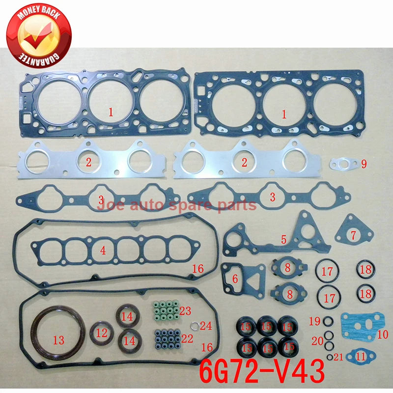 6G72 V43 24V  Engine Full gasket set kit for Mitsubishi SHOGUN MONTERO 3.0L V6 94- MD973444 430228P 50139900
