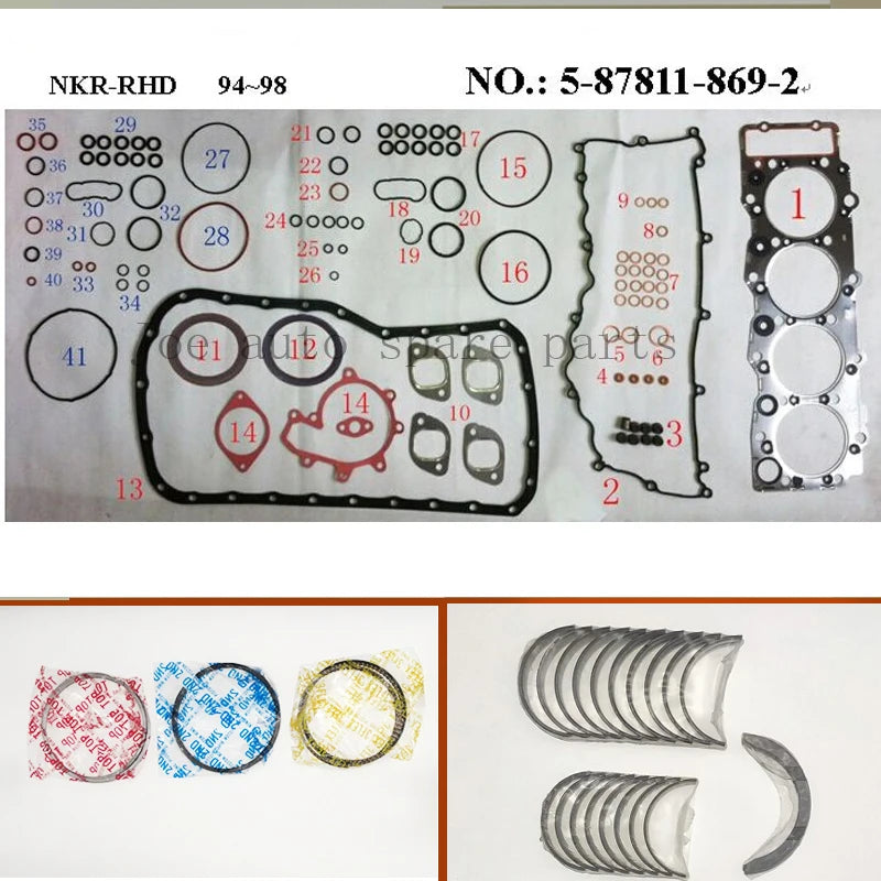 4HF1 Engine Full gasket set kit main  conrod con rod bearing piston ring for Isuzu  NPR NQR GMC Truck & Excavator Loader