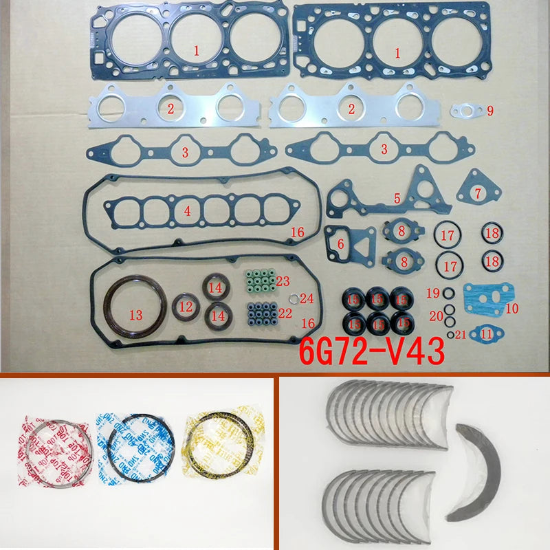 6G72 V43 Engine Full Gasket Set crankshaft connecting rod bearing piston ring  kit for Mitsubishi Montero/Challenger 3.0L  24V