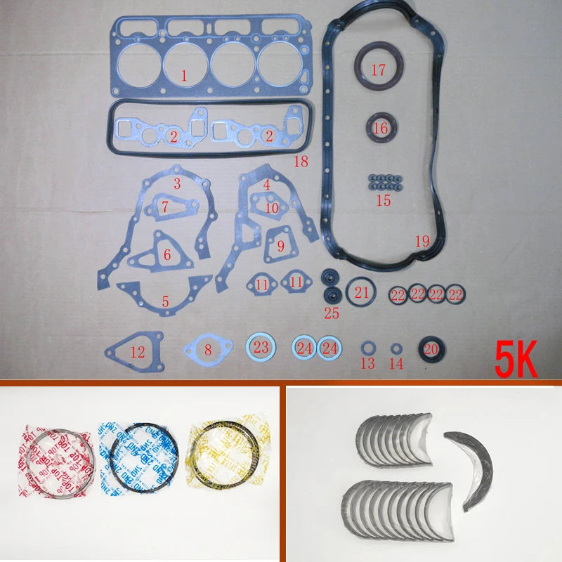 5K Engine complete Full gasket set kit crankshaft connecting rod bearing piston ring for Toyota Liteace 1.5L 1486cc 1985-1995 